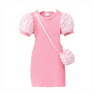 <span class=keywords><strong>Vestido</strong></span> Casual de Gasa para Niñas, Color Sólido, Mangas Abullonadas, Cuello Redondo, Largo hasta la Rodilla, Temporada de Primavera, ODM, Incluye Bolso - Product Image 3