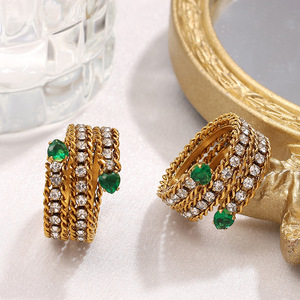 Fashion <b>Rings</b> Multi Layer <b>Adjustable</b> Pave Setting Cubic Zirconia Green Stone Party Jewelry Unisex Geometric Design - Product Image 1