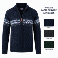Cardigan en tricot torsadé à fermeture éclair intégrale pour homme, col montant, motif nordique, veste d'hiver