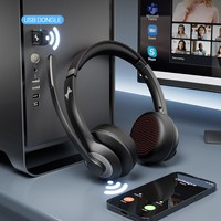 Casque sans fil JIAMQISHI 5.0, casque de centre d'appels à réduction de bruit ENC, casque d'ordinateur supra-auriculaire