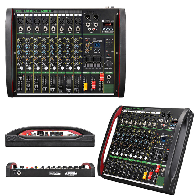 Audio Mixer Professional Sound Board Console Desk System 8Ch Digital USB MP3 Computer Input 48V Phantom Power Stereo DJ Studio