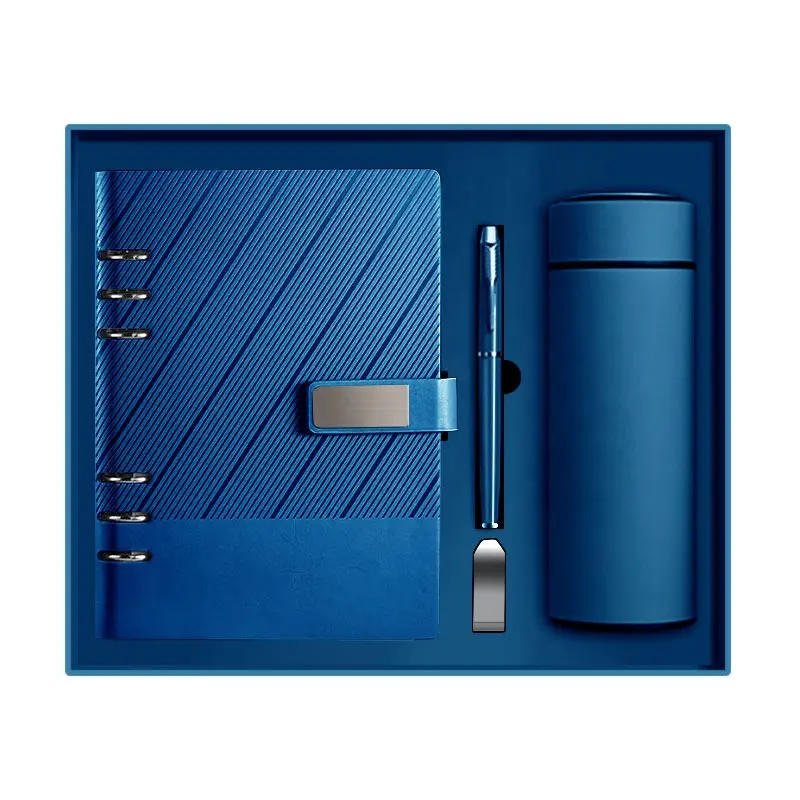 Corporate Gift Set Luxe Promotionele Custom Logo Binder Notebook A5 Met Pen Met Waterfles En Usb In Geschenkdoos