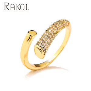RAKOL RP2262 benutzer definierte Mode Kristall Zirkon Schmuck Ring für Frauen Großhandel Edelstahl versilbert vergoldete verstellbare Ringe