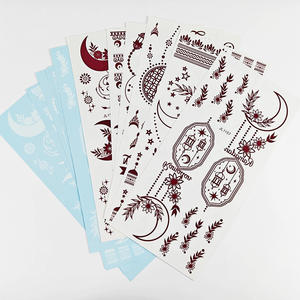 Tatouages temporaires en henné en gros, motif lune et étoile islamique, blanc et marron, style ethnique musulman, décoration corporelle pour les mains et les pieds - Product Image 4