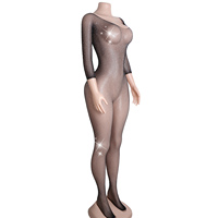 Combinaison en résille avec strass, collants de danse, tenue de scène, lingerie de club, string, tenue de strip-teaseuse, vêtements de nuit sexy