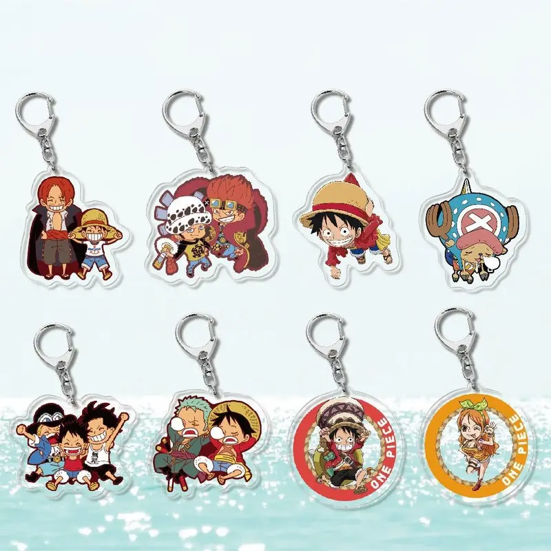 Anime Keychain Man One Piece Key Chain Women Key Holder Couples Keyring Acrylic Key Ring Luffy Zoro Chopper Pendant Porte Clef