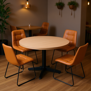 Ensemble de table à manger moderne 5 pièces en bois coussins en cuir PU coussinets de pied réglables 4 chaises rembourrées orange pour restaurant - Product Image 2