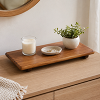 Plateau de service rectangulaire en bois d'acacia avec pieds, présentoir à sushi en bois, rehausseur de présentation alimentaire pour restaurant, café, vaisselle de table
