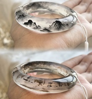 Bracelet unisexe ethnique en jadéite naturelle birmane de qualité A, forme ovale, translucide comme de la glace, motifs floraux flottants, style Concubine Impériale