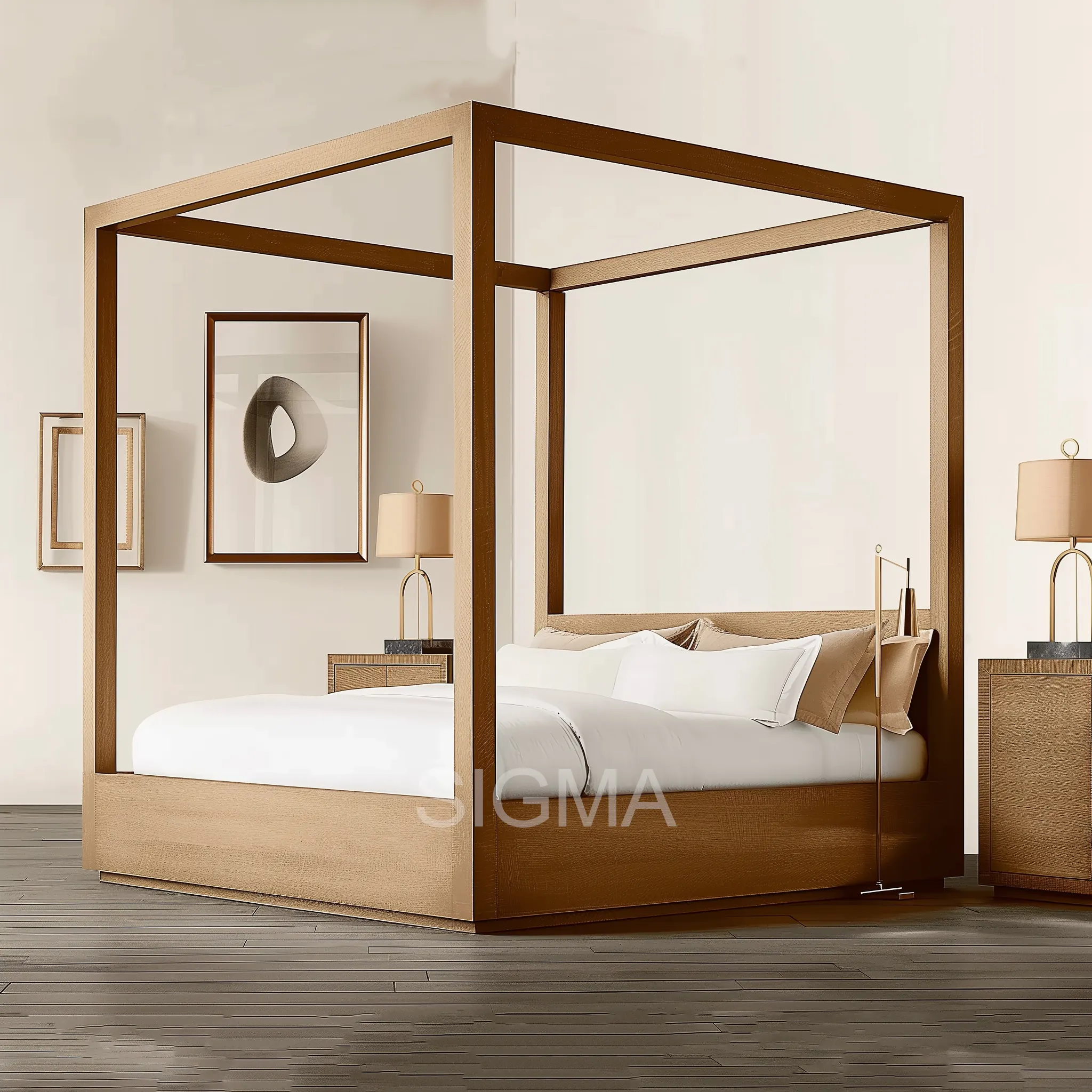 Conjuntos de dormitorio modernos personalizados, cabecero tamaño King y Queen, marco de cama de madera, muebles de dormitorio