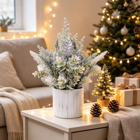 Décoration de table de Noël en pot miniature, en gros, avec des plantes artificielles givrées argentées scintillantes (hollw, eucalyptus, pin)