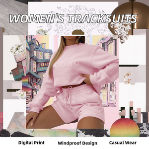 Vente Directe Usine Ensemble de Survêtement Décontracté 2 Pièces pour Femme avec Logo Personnalisé, <span class=keywords><strong>Sweat</strong></span>-shirt et Short, Commande en Gros de Vêtements Vierge <span class=keywords><strong>Pas</strong></span> Chers - Product Image 3