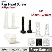 Vis à tête cylindrique Phillips en nylon M3, tête ronde, blanc, noir, transparent, fixation pour circuit imprimé en plastique PA66 UL94 RoHS L4mm~L30mm