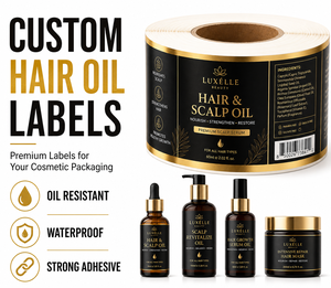 Étiquettes personnalisées imperméables pour huile capillaire, rouleau d'autocollants noirs et dorés pour emballage cosmétique - Product Image 1
