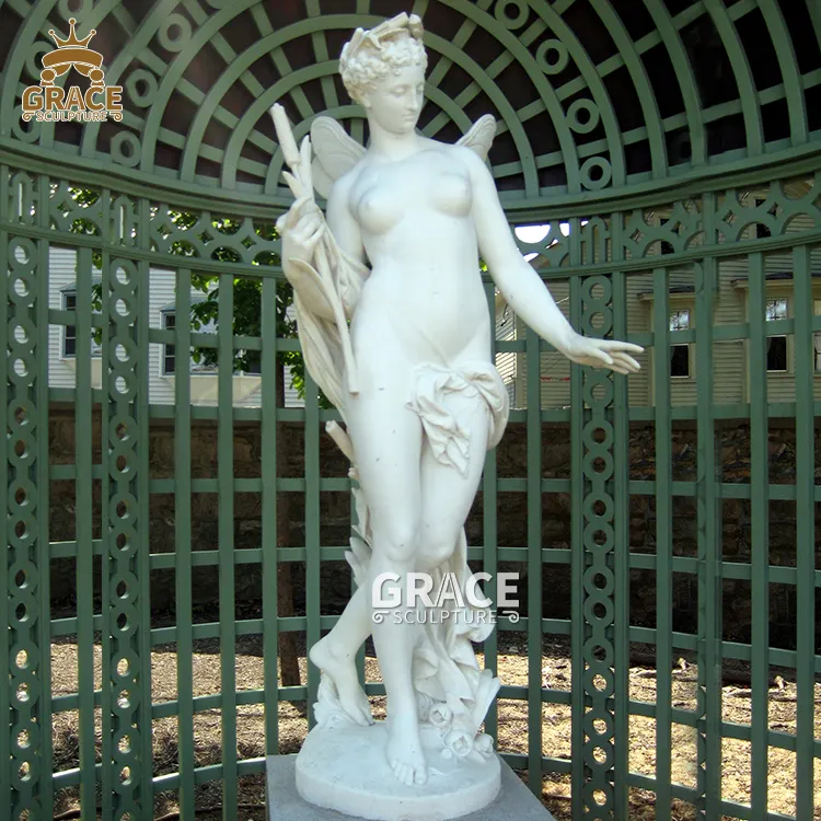 Белая Мраморная Статуя Обнаженной Женщины с крыльями, ручная работа, каменная женская скульптура