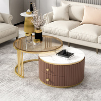 Table basse en marbre BTCT002 pour salon, design nordique de luxe, plateau en verre trempé, structure en acier inoxydable