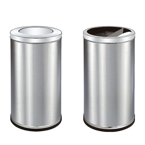 Cubo de Basura de Acero Inoxidable con Tapa Abatible, Cilíndrico, para Interiores y Exteriores, Pintado en Negro, Acero Pulido con Arena Plateada, Tamaño Grande - Product Image 4