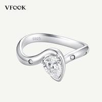 Bague de fiançailles VFOOK en argent sterling 925 avec moissanite taille poire et bande incurvée, résistante à la transpiration, pour femme