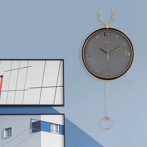 Deer Head Wall <b>Clock</b> Round Silent Sweeping Second Zinc Alloy Living Room Decor - Product Image 2