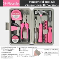 Ensemble d'outils manuels de 24 pièces en acier au carbone rose de qualité supérieure avec étui rigide, comprenant des pinces, un marteau et des tournevis, idéal pour la réparation à domicile, cadeau pour femmes