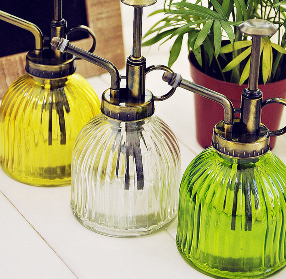 Старинный антикварный медный цветного стекла Лейка ороситель опрыскиватель завод поливальщик садовый инвентарь