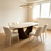 Table à manger en bois massif en promotion pour 4-6 personnes, design moderne de luxe avec plateau en pierre frittée