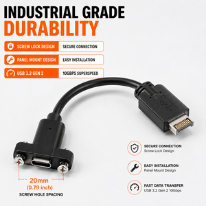 Cable USB 3.2 Gen2 Tipo E Macho a Tipo C Hembra de 1m 2m, Personalizado OEM y ODM, con Montaje en Panel, Blindaje Trenzado, Negro, Transferencia de Datos de 10 Gbps, Marca LUNG KAY - Product Image 2