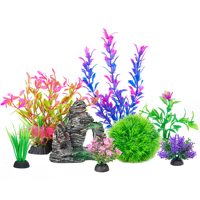 Lot de décorations écologiques en plastique pour aquarium : plantes artificielles et grottes rocheuses pour poissons rouges et betta, accessoires de bureau