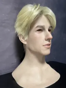 Máscara Realista de <span class=keywords><strong>Hombre</strong></span> <span class=keywords><strong>Rubio</strong></span> de Silicona, Máscara de Cosplay de Cabeza Completa para Transformación de Género - Product Image 3
