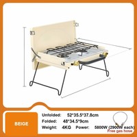 Réchaud de camping portable à double brûleur au butane, manuel, simple, coupe-vent, pliable, avec pare-vent pour pique-nique, barbecue, cuisine extérieure