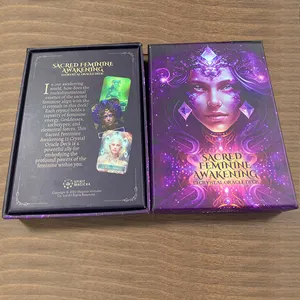 Impression de cartes de tarot personnalisées Jeu de cartes oracle en cristal d'éveil féminin sacré personnalisé