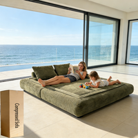 Sofá Modular Convertible en Cama, Tapizado en Corduroy Verde Salvia, Diseño Moderno con Nervaduras Verticales, Comprimido y Sellado al Vacío