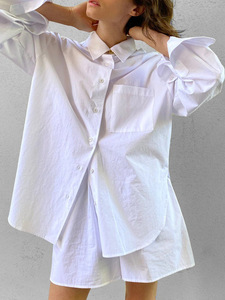 Conjunto <span class=keywords><strong>de</strong></span> Blusas Casuales <span class=keywords><strong>de</strong></span> Algodón para <span class=keywords><strong>Mujer</strong></span>, con Mangas Largas Holgadas y Cuello Camisero, Blusas Blancas con Botones para Oficina, Estilo Veraniego - Product Image 3