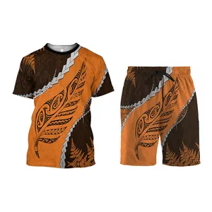 New Arrival Large Size Loose Track Suit For Men Polynesian Samoan Tribal Pattern Design Custom T Shirt With Shorts Suit