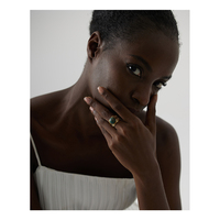Bague ouverte JINYOU 472 en acier inoxydable plaqué or 18 carats, étanche, avec turquoise naturelle verte