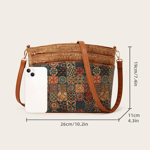 <span class=keywords><strong>Sac</strong></span> à bandoulière en liège de style ethnique vintage pour femme, <span class=keywords><strong>sac</strong></span> bandoulière écologique en écorce d'arbre, vente en gros avec plusieurs poches zippées - Product Image 2
