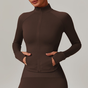 Col montant séchage rapide vêtements de Yoga à manches longues vestes chaudes coupe-vent pour femmes <span class=keywords><strong>manteau</strong></span> de course de <span class=keywords><strong>sport</strong></span> coupe ajustée - Product Image 4