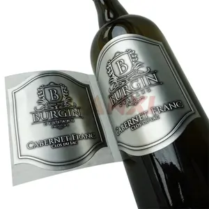 Custom Printing Self Adhesive Embossed Metal Stickers Red Wine Perfume Bottle Printed Aluminum Labels