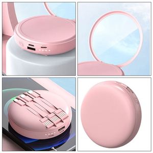 Mini Espejo de Maquillaje con Banco de Energía, Logotipo Personalizado, Portátil, Redondo, Rosa, Banco de Energía de 20000 mAh con Cable para Niños - Product Image 5