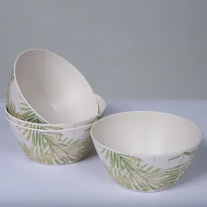 Bambus沙拉碗3件套装碗和杯子，6英寸7英寸叶印花定制沙拉竹碗