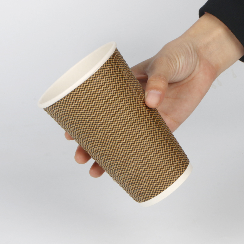 recycled eco-friendly brown ripple wall 16oz paper cup with cover custom printed