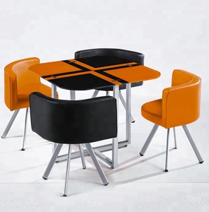 Gain de place En Verre Trempé Table À Manger Ensemble avec 4 Places Restaurant Café - Product Image 1