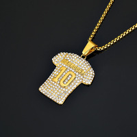 Collier pendentif Maradona 10 en acier inoxydable plaqué or, style hip-hop, motif T-shirt européen et américain, Maradona No. 10