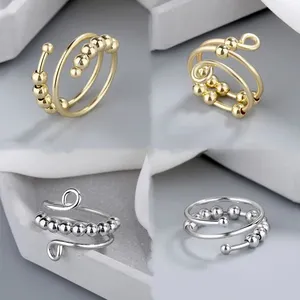 Anello di ansia apertura regolabile anello da donna da uomo con perline gioielli antistress per la preoccupazione per anelli da dito impilabili femminili