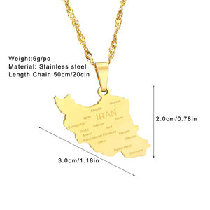 Collares de Plata y Oro PVD Antideslustre de Moda, Joyería Fina de Acero Inoxidable 316L, Collar con Mapa de Irán para Mujer - Product Image 6