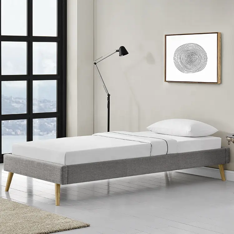 Meubles de chambre à coucher modernes Willsoon Scandinavia Style européen Panneau contreplaqué Design pieds en bois à bas prix Lit en tissu de lin