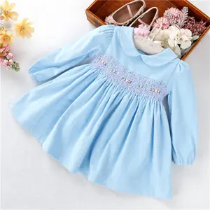 winter little baby smocked clothing for girls dresses long sleeve corduroy christmas kids children clothes C20729
