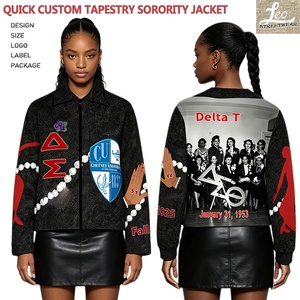 Veste personnalisée en jacquard tissé avec motifs Sororité grecque, Delt a <span class=keywords><strong>Sigm</strong></span> a Thet a, style tapisserie et à sequins, pour femme - Product Image 2
