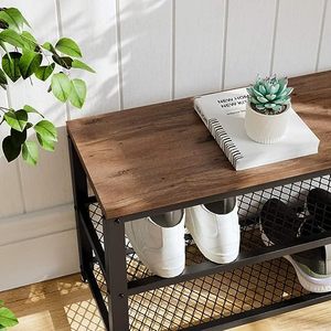 YQ FOREVER Shelves <strong>Seat</strong> Entryway Living Room Hallway Accent Furniture Steel Frame Shoe <strong>Storage</strong> <strong>Bench</strong> - Product Image 3
