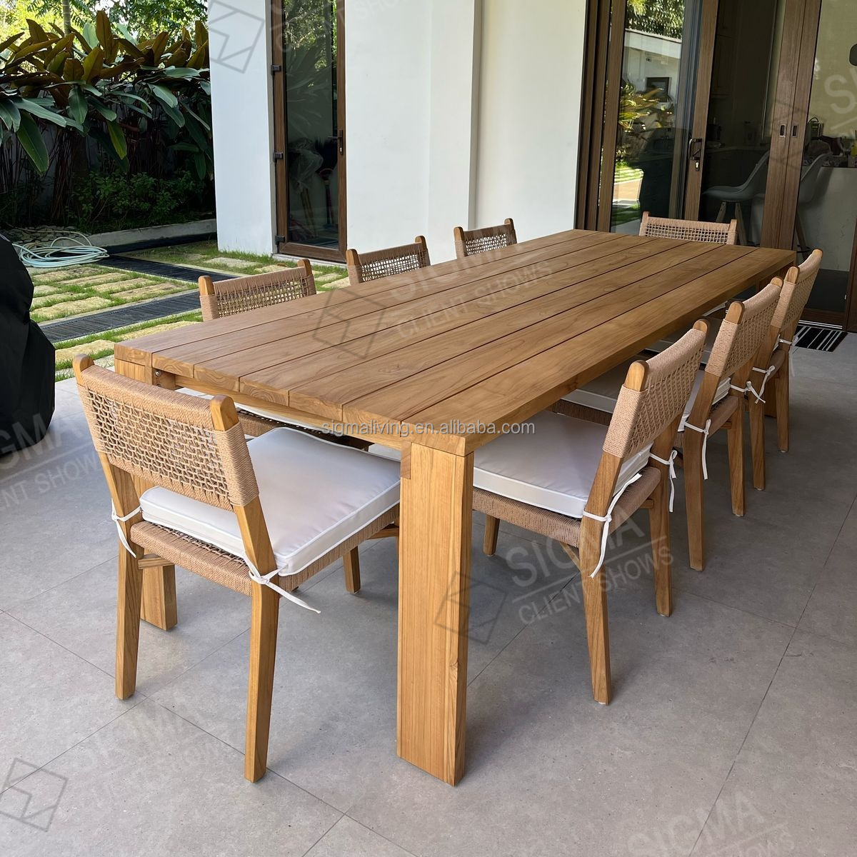 Luxury Modern Teak Wood Outdoor Dining Table and Chair Set 6-8-10 Seat Foldable for Patio Garden Park Entry Villa Gym